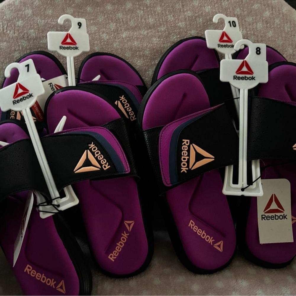 Reebok Black and Purple Slide Sandals